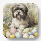 イースターエッグホリデーとチベットテリアドッグ ペーパープレート (正面)