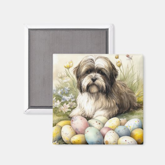 イースターエッグホリデーとチベットテリアドッグ マグネット (正面/裏面)