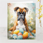 イースターエッグホリデーのあるボクサードッグ カード (黄色い花)