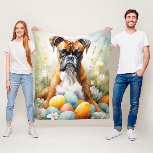 イースターエッグホリデーのあるボクサードッグ フリースブランケット (インサイチュ)