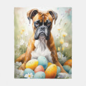 イースターエッグホリデーのあるボクサードッグ フリースブランケット (正面)