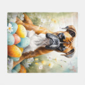 イースターエッグホリデーのあるボクサードッグ フリースブランケット (正面(横))
