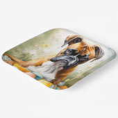 イースターエッグホリデーのあるボクサードッグ ペーパープレート (傾斜あり)