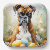 イースターエッグホリデーのあるボクサードッグ ペーパープレート (正面)