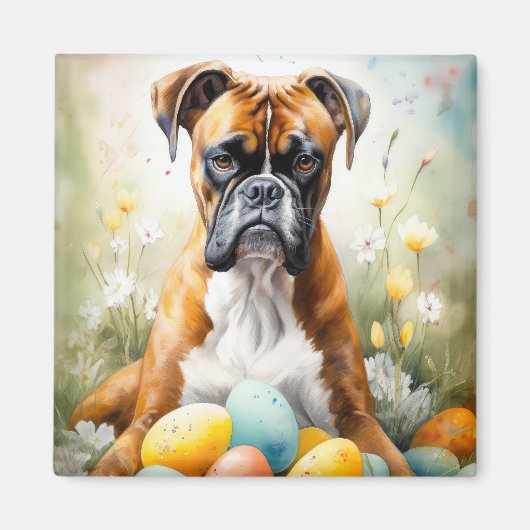 イースターエッグホリデーのあるボクサードッグ マグネット (正面)