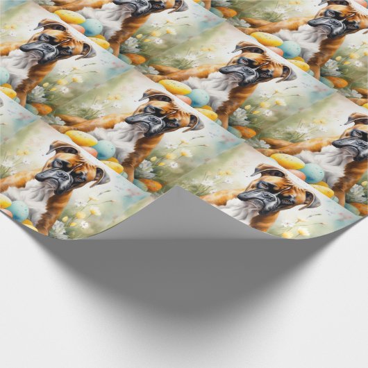 イースターエッグホリデーのあるボクサードッグ ラッピングペーパー (角)