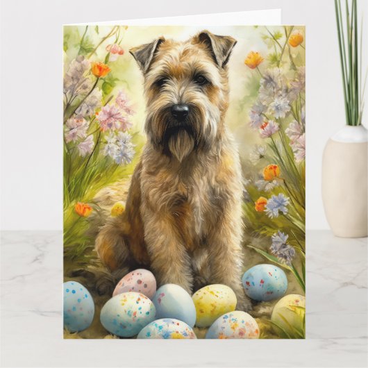 イースターエッグホリデー付きウィートテリア犬 カード (正面)