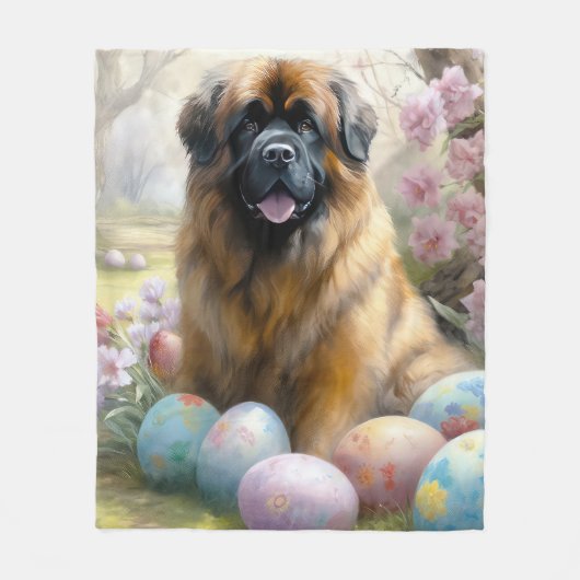 イースターエッグホリデー付きチベットマスティフ犬 フリースブランケット (正面)