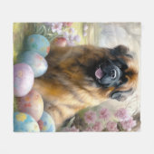イースターエッグホリデー付きチベットマスティフ犬 フリースブランケット (正面(横))