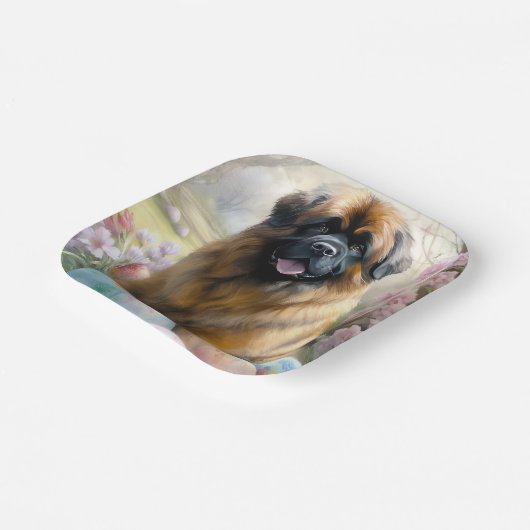 イースターエッグホリデー付きチベットマスティフ犬 ペーパープレート (傾斜あり)