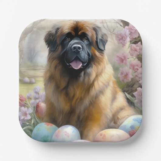 イースターエッグホリデー付きチベットマスティフ犬 ペーパープレート (正面)