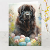イースターエッグホリデー付きニューファンドランド犬 カード (黄色い花)