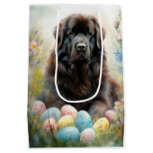 イースターエッグホリデー付きニューファンドランド犬 ミディアムペーパーバッグ (裏面)