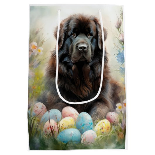 イースターエッグホリデー付きニューファンドランド犬 ミディアムペーパーバッグ (裏面)