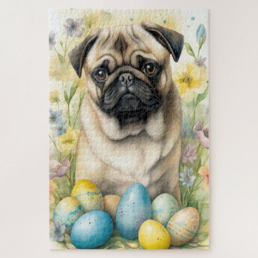 イースターエッグホリデー付きパグドッグ ジグソーパズル (縦)
