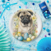 イースターエッグホリデー付きパグドッグ ペーパープレート (パーティー)