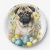イースターエッグホリデー付きパグドッグ ペーパープレート (正面)