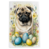 イースターエッグホリデー付きパグドッグ ミディアムペーパーバッグ (正面)