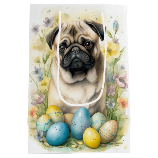 イースターエッグホリデー付きパグドッグ ミディアムペーパーバッグ (裏面)
