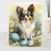 イースターエッグホリデー付きパピロンドッグ カード (正面)