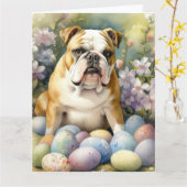 イースターエッグホリデー付きブルドッグ カード (黄色い花)