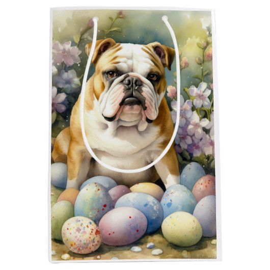イースターエッグホリデー付きブルドッグ ミディアムペーパーバッグ (正面)