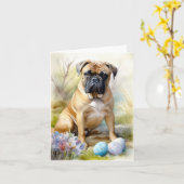 イースターエッグホリデー付きブルマスティフ犬 カード (黄色い花)