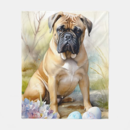 イースターエッグホリデー付きブルマスティフ犬 フリースブランケット (正面)