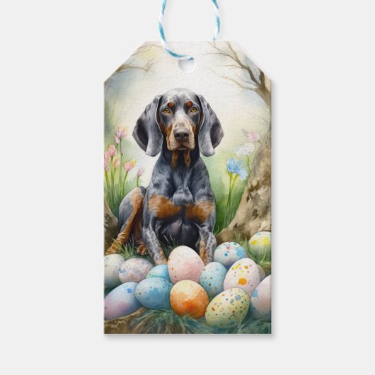 イースターエッグホリデー付きブルーティックコンハウンドッグ ギフトタグ (正面)