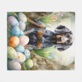 イースターエッグホリデー付きブルーティックコンハウンドッグ フリースブランケット (正面(横))