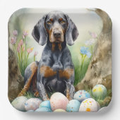 イースターエッグホリデー付きブルーティックコンハウンドッグ ペーパープレート (正面)