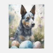 イースターエッグホリデー付きブルーヒーラー犬 フリースブランケット (正面)