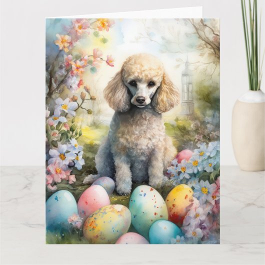イースターエッグホリデー付きプードル犬 カード (正面)