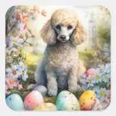 イースターエッグホリデー付きプードル犬 スクエアシール (正面)