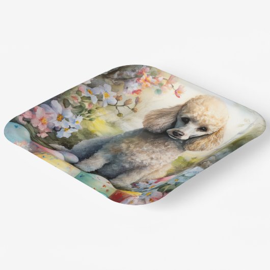 イースターエッグホリデー付きプードル犬 ペーパープレート (傾斜あり)