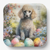 イースターエッグホリデー付きプードル犬 ペーパープレート (正面)