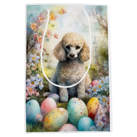 イースターエッグホリデー付きプードル犬 ミディアムペーパーバッグ (正面)