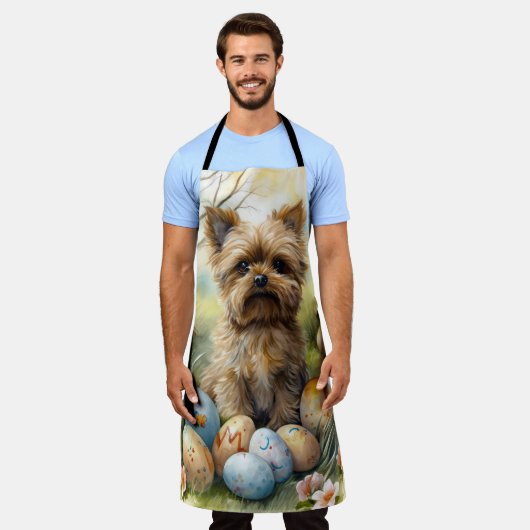 イースターエッグホリデー付きヨーキプー犬 エプロン (着用した状態)