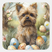 イースターエッグホリデー付きヨーキプー犬 スクエアシール (正面)