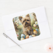 イースターエッグホリデー付きヨーキプー犬 スクエアシール (封筒)