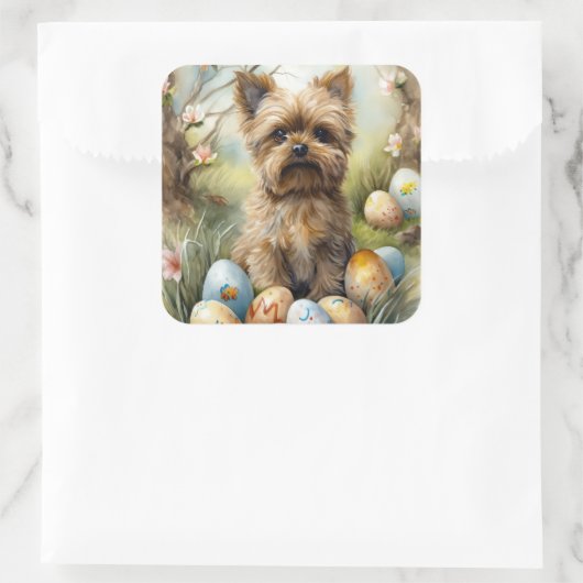 イースターエッグホリデー付きヨーキプー犬 スクエアシール (バッグ)