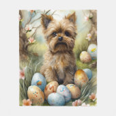 イースターエッグホリデー付きヨーキプー犬 フリースブランケット (正面)