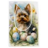 イースターエッグホリデー付きヨークシャーテリアドッグ ミディアムペーパーバッグ (正面)