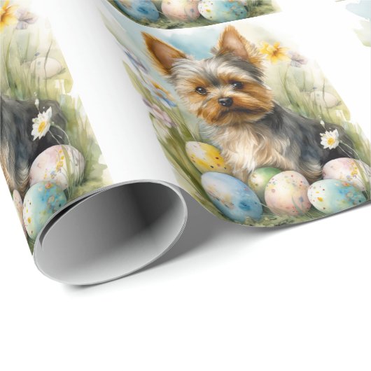 イースターエッグホリデー付きヨークシャーテリアドッグ ラッピングペーパー (ロールコーナー)