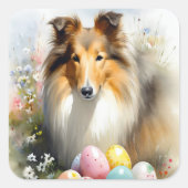 イースターエッグホリデー付きラフなコリードッグ スクエアシール (正面)