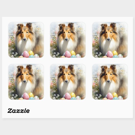 イースターエッグホリデー付きラフなコリードッグ スクエアシール (シート)