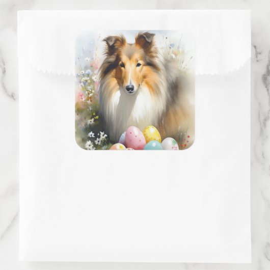 イースターエッグホリデー付きラフなコリードッグ スクエアシール (バッグ)