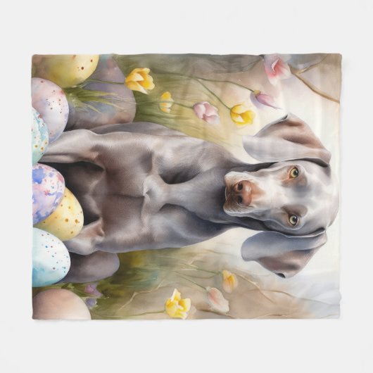 イースターエッグホリデー付きワイマランアドッグ フリースブランケット (正面(横))