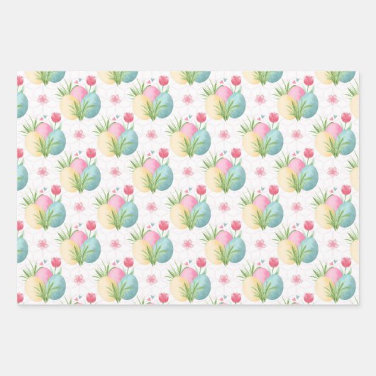イースターエッグラッピング紙フラットシートセット3 ラッピングペーパーシート (正面)