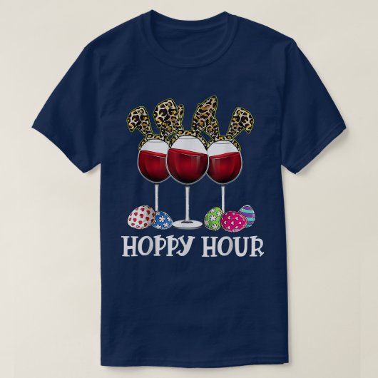 イースターエッグレオパルドバニーワイン飲み物 Tシャツ (デザイン正面)